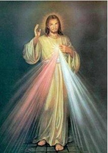 Spanish Sacred Heart with lots of coloured rays of light.